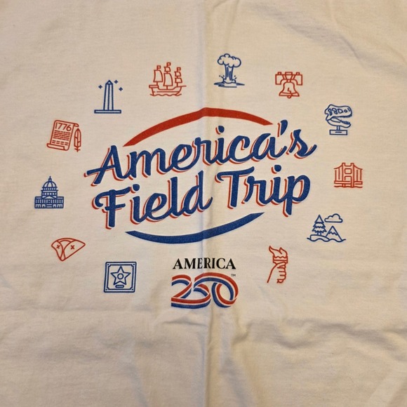 Americas Field Trip‎ T Shirt White Red Blue America 250 Graphic Tee - Picture 2 of 3